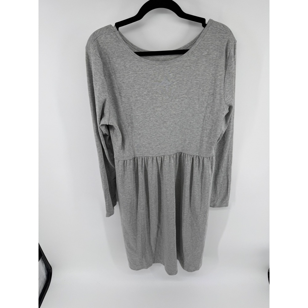 Riyiper Babydoll Dress Womens L Gray Jersey Long Sleeve Empire Waist Minimalist - Picture 2 of 4